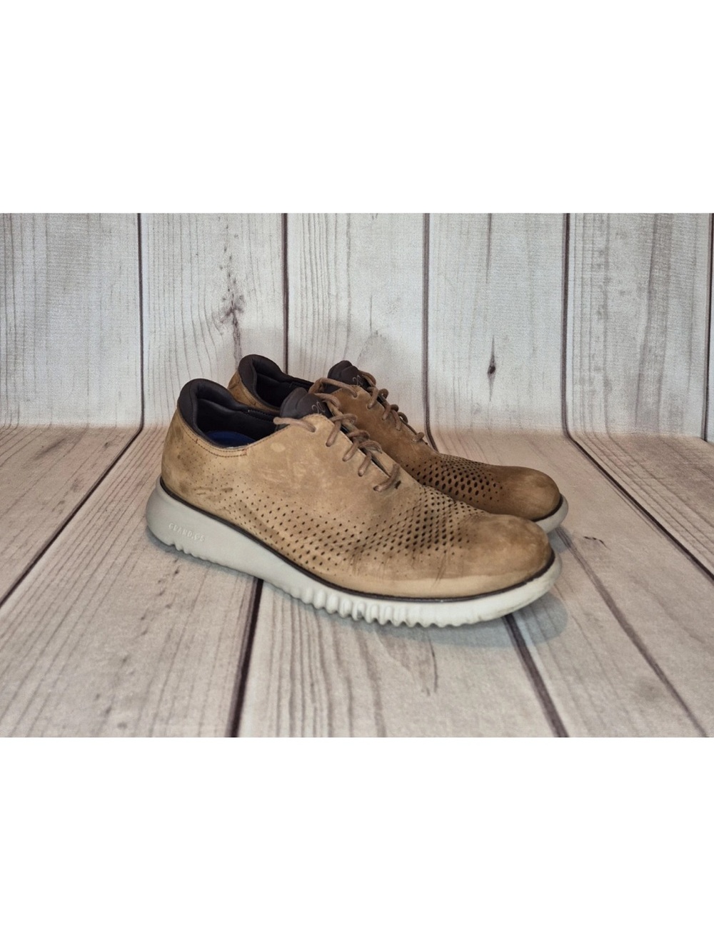 Cole Haan 2.ZEROGRAND Laser Cut Men's Size 12M Brown Suede Wingtip Shoes